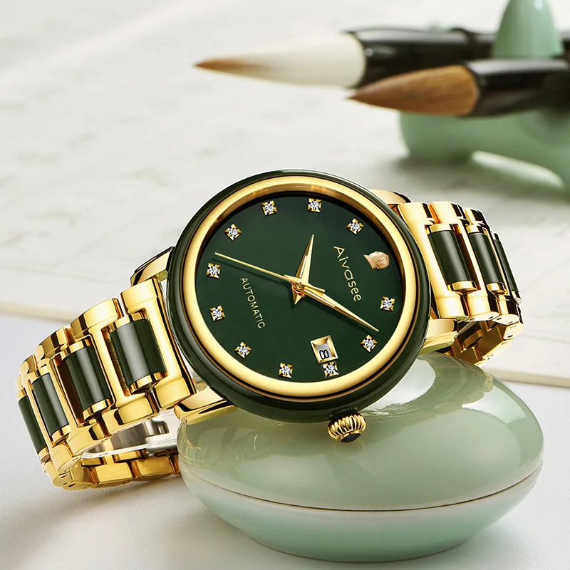 Новинка 2020 роскошные Брендовые мужские часы модные женские Hetian Jade со стразами