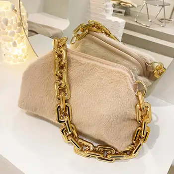 

Thick Chain Armpit bag 2020 Winter New High-quality Soft Plush Women's Designer Handbag High capacity Shoulder Messenger Bag