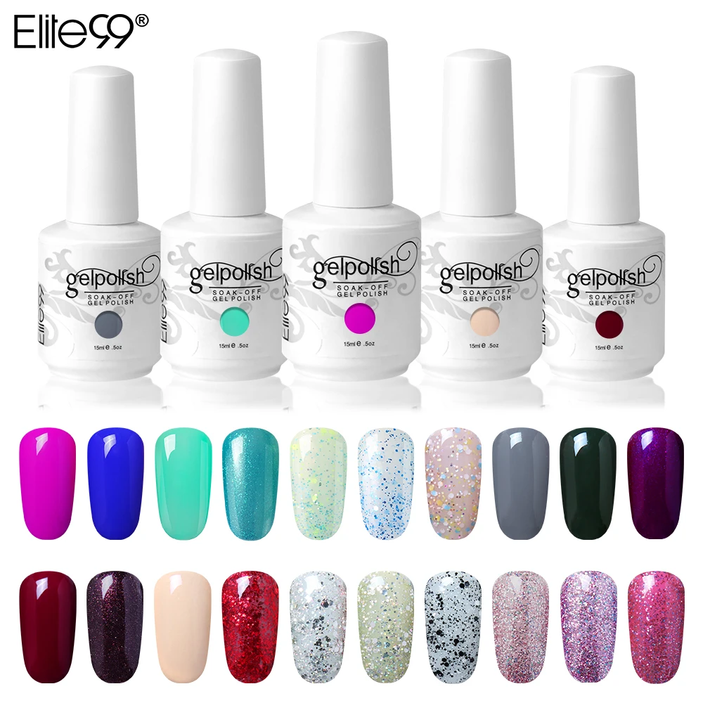 

Elite99 15ml Glitter Color Gel Nail Polish For Nails Art Soak Off UV Gel Varnish Vernis Semi Permanent Nail Manicure Gel Lacquer