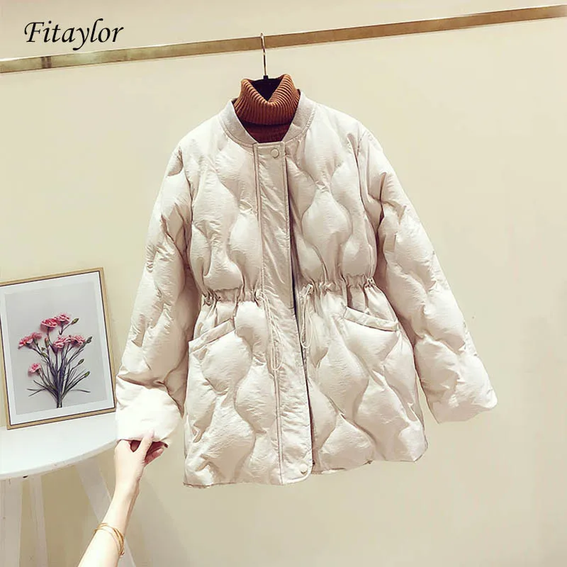 Fitaylor новые зимние куртки с хлопковой подкладкой Argyle Parkas женские тонкие пальто куртка женская Повседневная Верхняя одежда с поясом