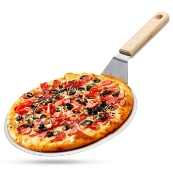 

Stainless Steel Pizza Peel, 10 Inch Round Metal Pizza Peel with Wood Handle and Pizza Cutter Wheel & Pizza Shovel for Serving Fo