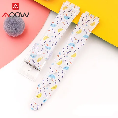 Jelly Strap for Swatch 16mm 17mm 19mm Men Women Colorful Printing PVC Replacement Bracelet Band Watch Accessories