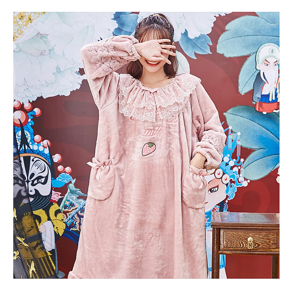 sleepwear nightwear nightdress thick warm winter night dress women dresses large sizes dressing gown sleeping dress Vintage