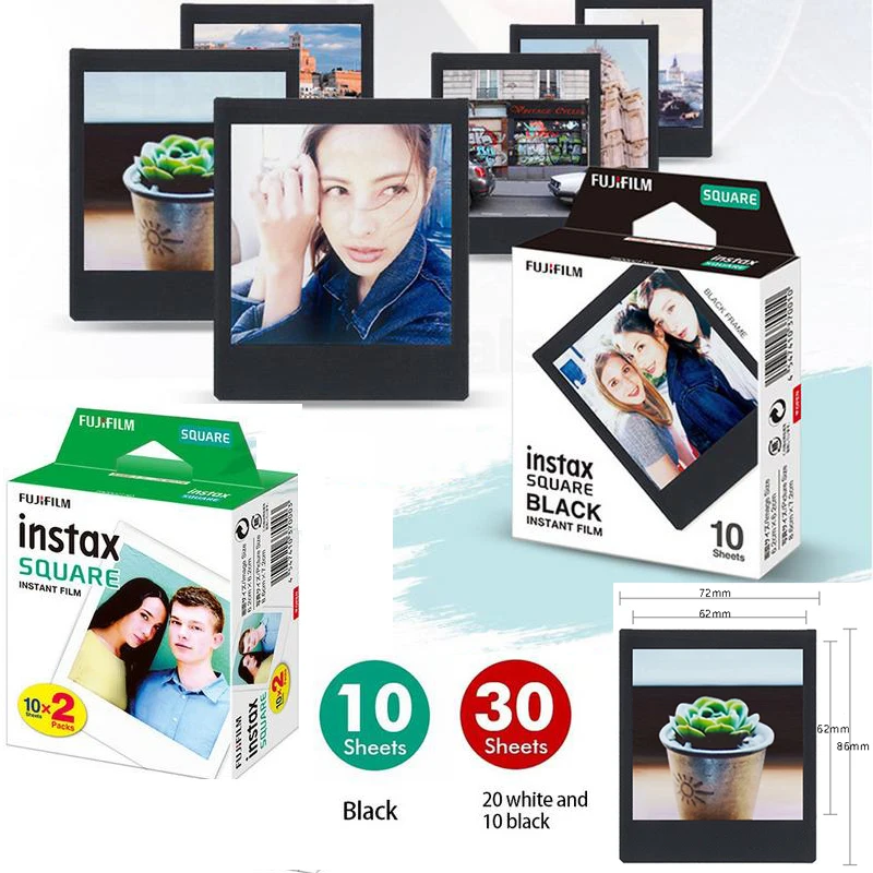 Белая пленка для Fuji Instax квадратный камеры Fujifilm комплект 30 шт. белого и черного