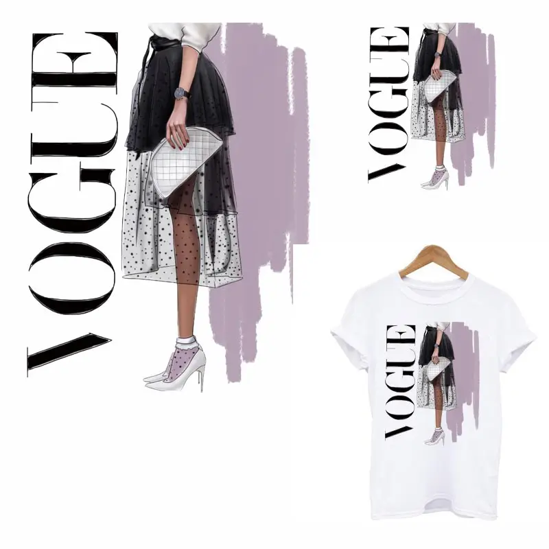 

Vogue Lady Thermal Strips Sticker On Clothes Heat-sensitive Iron-on Transfers For Clothing Fashion Girl T-shirt hoodies Applique