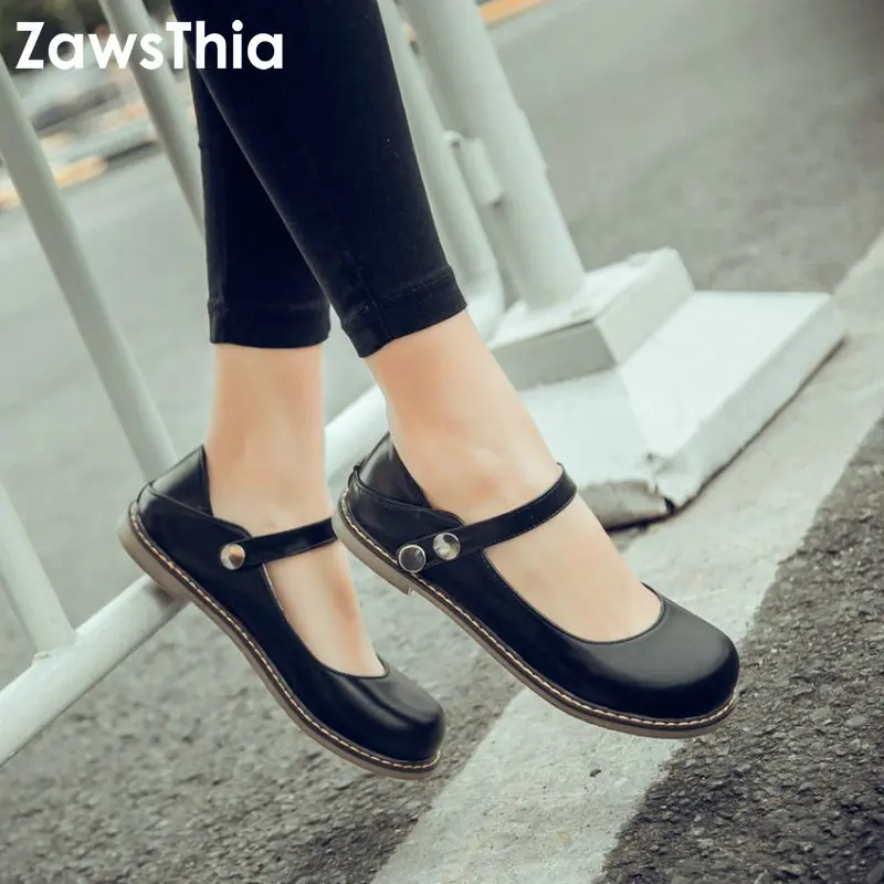 ZawsThia 2020 Новая мода девушки милые туфли мэри джейн женские на плоской подошве
