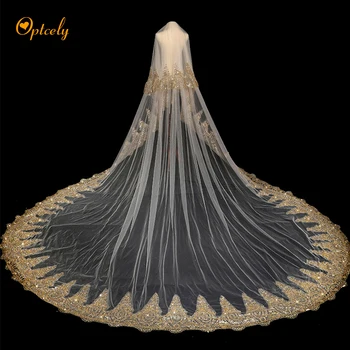 

Optcely Beautiful Real Photo 4.5 Meter Champagne Bridal Veil Wedding Accessories Long Train Champagne Sequin With Comb Women