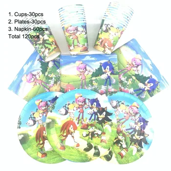 

120pcs/lot Sonic the Hedgehog Theme Party Disposable Tableware Cartoon Birthday Baby Shower Sonic Party Sets Decoration Supplies