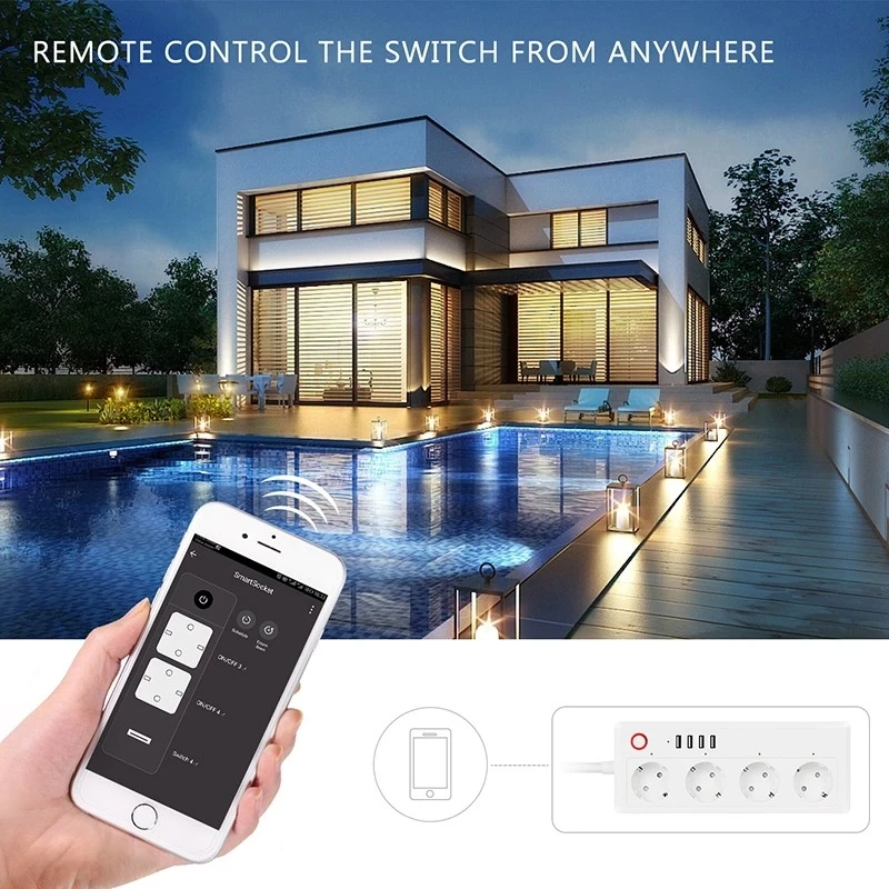 Wifi Smart power Strip Защита от перенапряжения 4 розетки ЕС розетки с USB Домашний комплект адаптер работает с Amazon Alexa Google Home