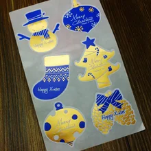 Синий с Рождеством печать-наклейка, наклейка для Обертывания подарков 300 шт./лот