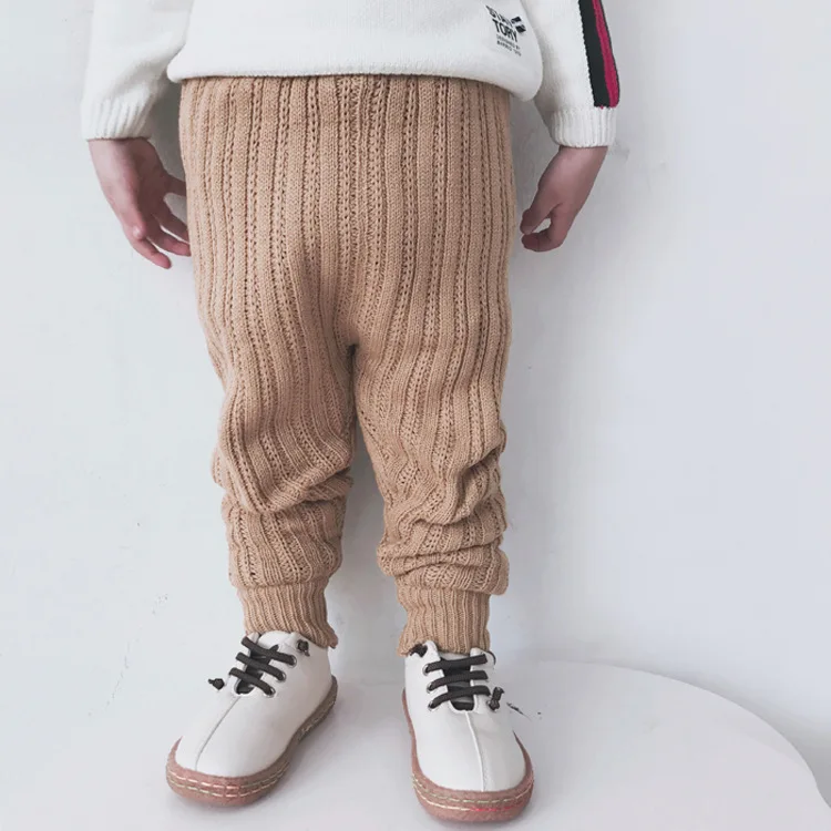 South Korea Childrenswear plus Velvet Knitted Trousers Boot Pants Men And Women Small CHILDREN'S Berber Fleece Large Bottom Wool
