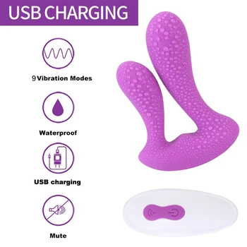 Double Penetration Dual Head Vibrator Anal Vagina Massager 9 Speed G-Spot Stimulator Rechargeable Remote Sex Toys For Woman 2