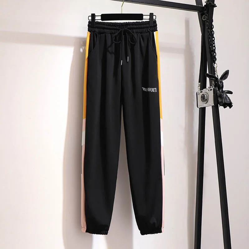 Осенние женские зимние брюки больших размеров в стиле «хип 150 см 6XL 7XL 8XL 9XL женские спортивные брюки черного цвета Доступен белый цвет - Цвет: black thick