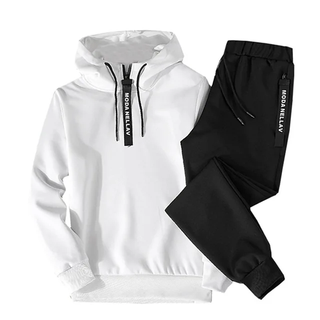 EM114 White Мужской комплект одежды, спортивная одежда, модные толстовки с капюшоном, спортивные комплекты, мужские спортивные костюмы из двух частей, толстовки+ штаны, комплекты из 2 предметов - Цвет: EM114 White