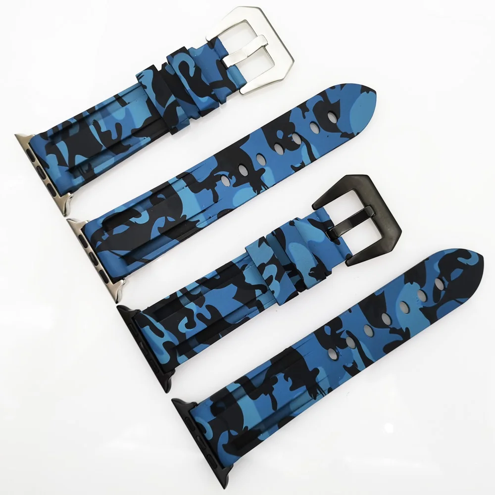 

Silicone Camouflage Blue Watch Band for Apple Watch 42mm 44mm Watch Strap 38mm 40mm Bracelet for iWatch Series 5 4 3 2 1