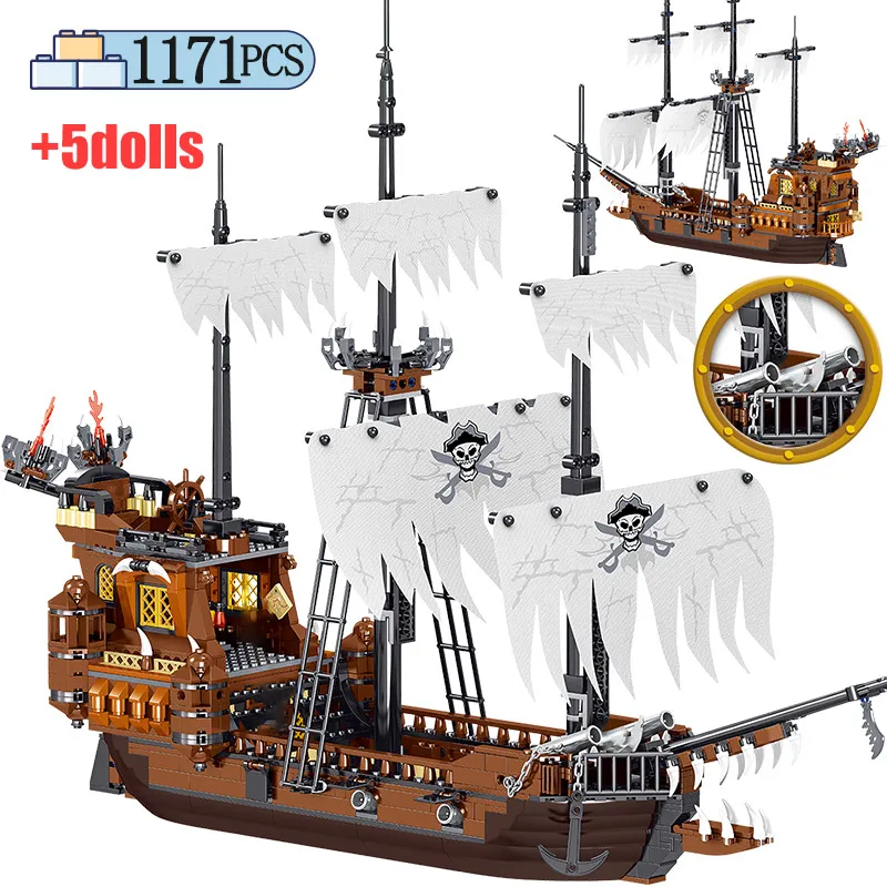 

Black Pearl Ship Revenge Building Blocks Legoing Pirates Ships Boat Caribbean Figures Bricks Education Boys Toy for Children