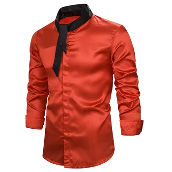 

Black Red Patchwork Shirt Men Camisa Social Masculina 2019 Brand New Mens Mandarin Collar Dress Shirts School Student Shirt Male