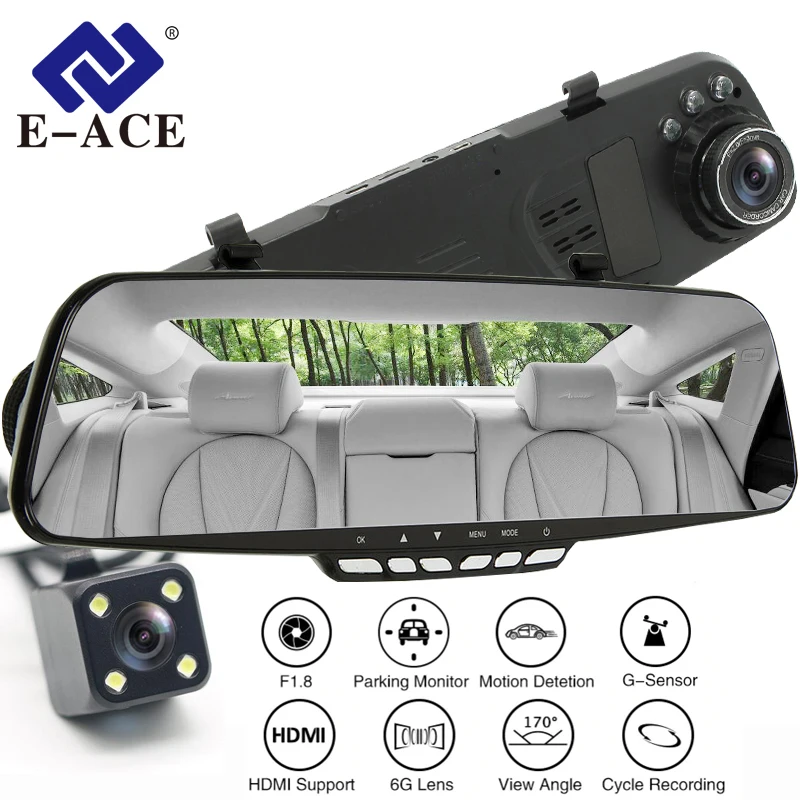 E ACE Зеркало для автомобиля Dvr 1080P FHD видеорегистратор 4 3 дюймов зеркало заднего