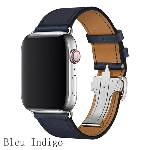 Ремешок для apple watch band 5 4 44 мм 40 мм correa iwatch 3 2 42 мм 38 мм раскладной кожаный браслет с пряжкой аксессуары для apple watch - Цвет ремешка: Bleu Indigo
