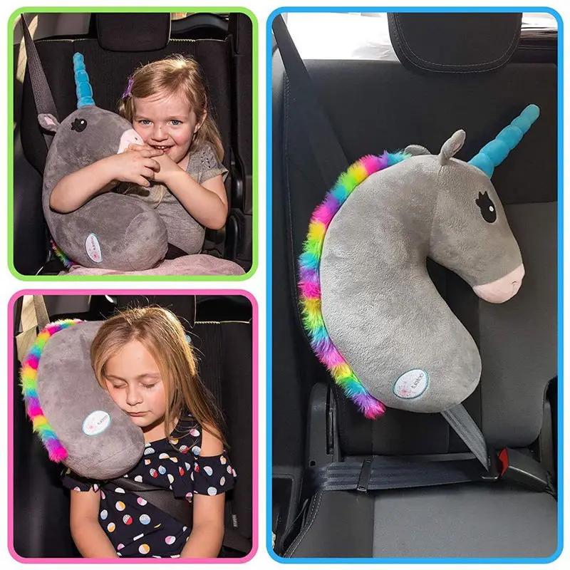 Magical Stuffed Animal Safety Belt Head & Neck Protector Skootz 2pack Black Unicorn Seat Belt for Kids Extra Plush Cushion Premium Travel Pillow Shoulder Pad 