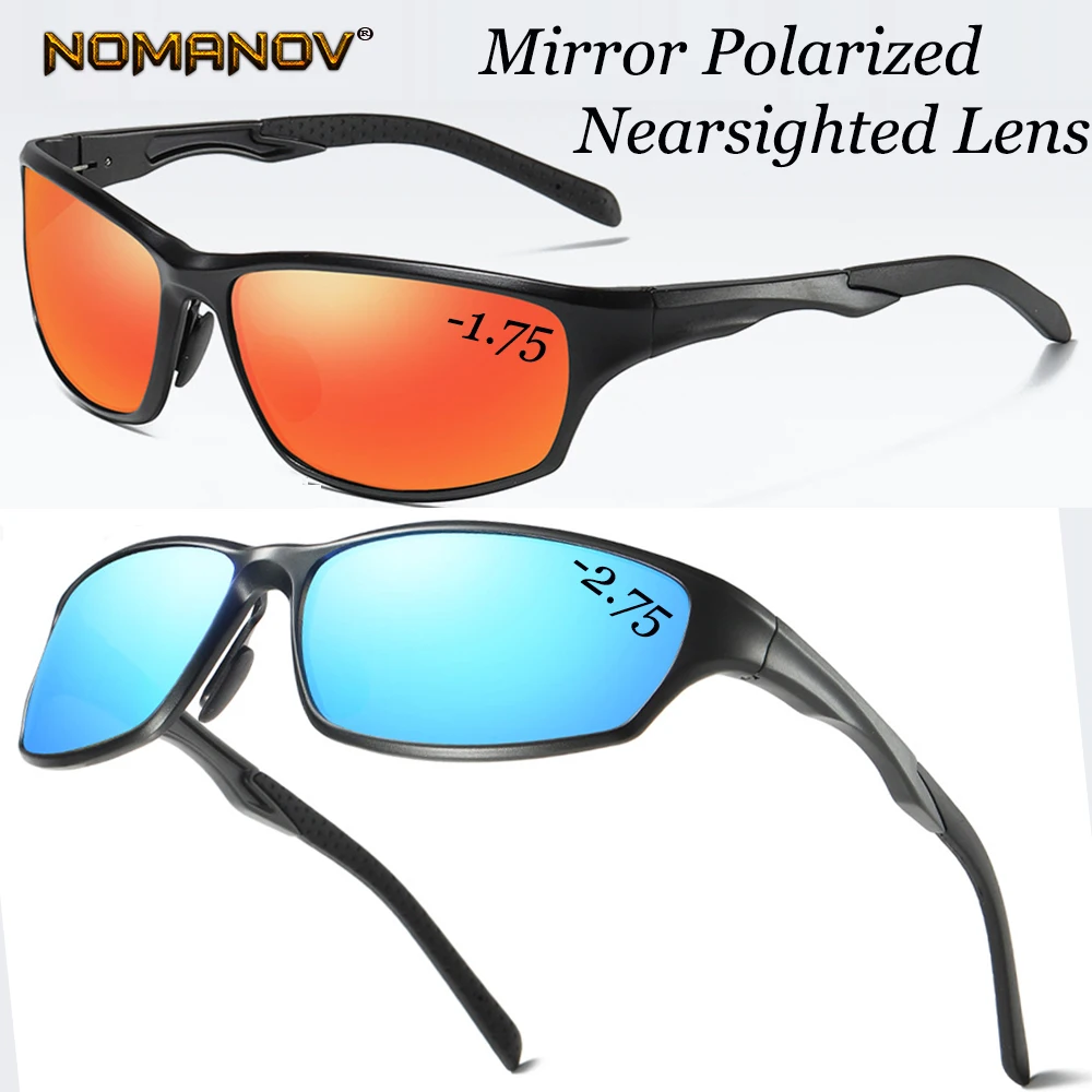 

AL-MG Alloy Shield Men Women Sun Glasses Polarized Mirror Sunglasses Custom Made Myopia Minus Prescription Lens -1 to -6