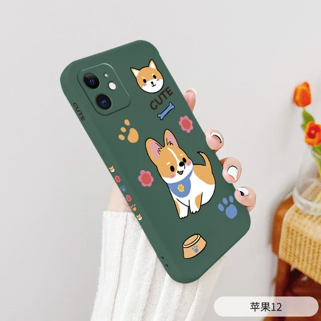 Pet Dog Lens Protection Case For iPhone 13 12 11 Pro Max Soft  Silicone Phone Cover For X XR XS MAX SE2020 8 7 6 6S Plus Case Dark Green