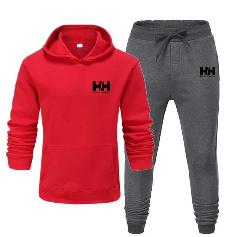 MensSportswear толстовки тренировочные брюки для бега спортивный костюм удобная модная одежда большого размера многоцветная печать хлопок новинка - Цвет: Red and Dark Gray