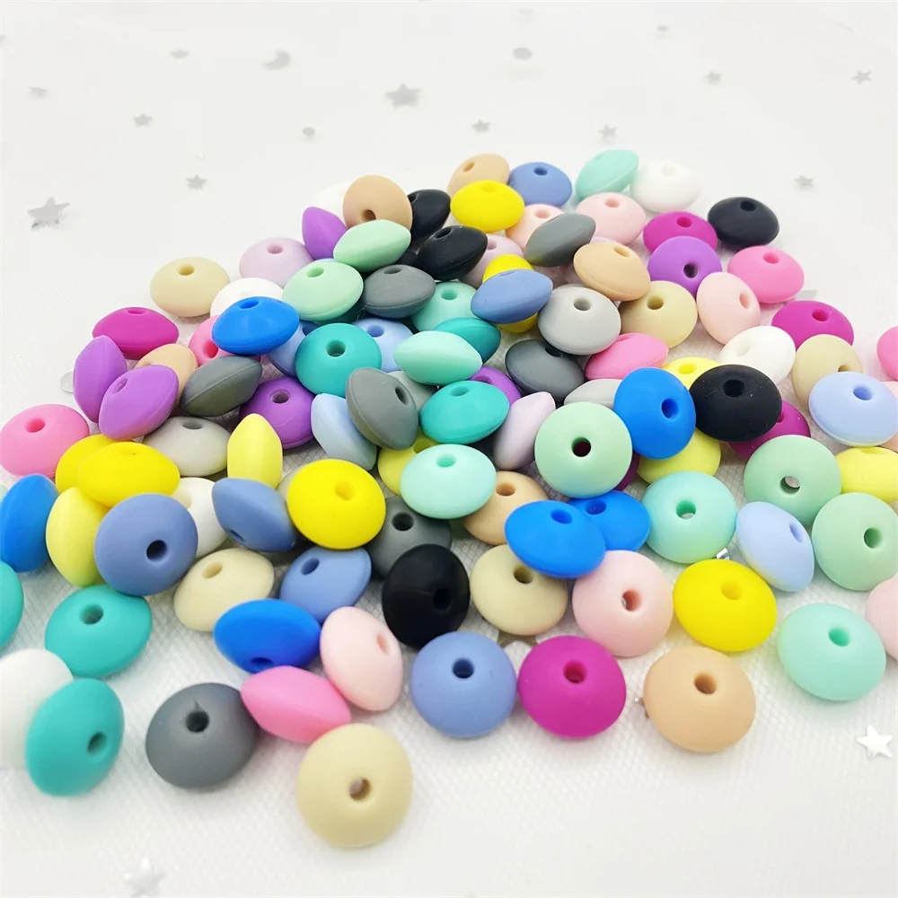 100 개 12mm 렌즈 콩 실리콘 비즈 젖니 목걸이  Teether 장난감 액세서리 실리콘 젖꼭지 체인 비즈 DIY 완구