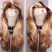 Омбре блонд парик из человеческих волос на кружеве 150% бразильские волнистые 13*4 парики из кружева предварительно выщипанные 4/27 медовый блондин парик Remy