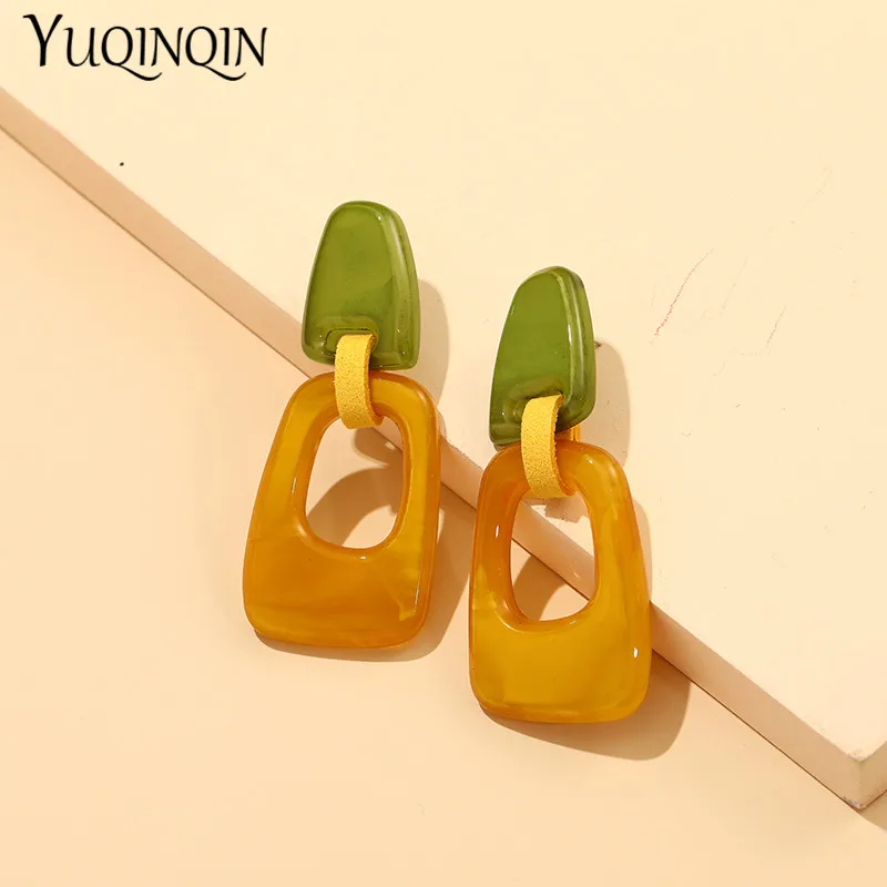 Korean Acrylic Long Dangling Earrings for Women Big Geometric Resin Drop Earring Vintage Brincos for Girls