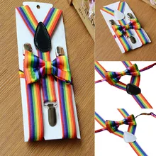 Детские разноцветные подтяжки на подтяжках и Радужный галстук-бабочка для мальчиков и девочек, комплект для детей 1-5 лет