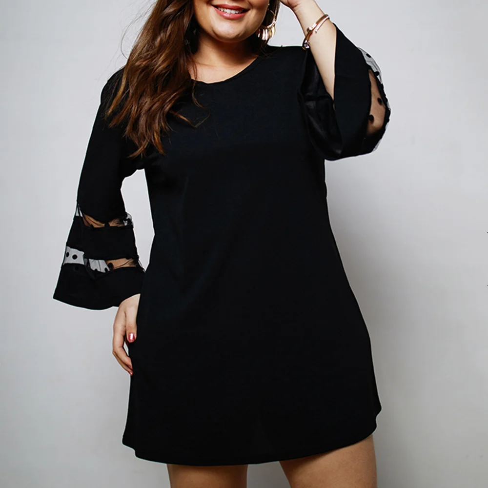 Summer Dress Women Female Short Plus Size Dresses O-neck Autumn Vestidos Patchwork Mesh Sexy Evening Party Dresses Big Size Robe