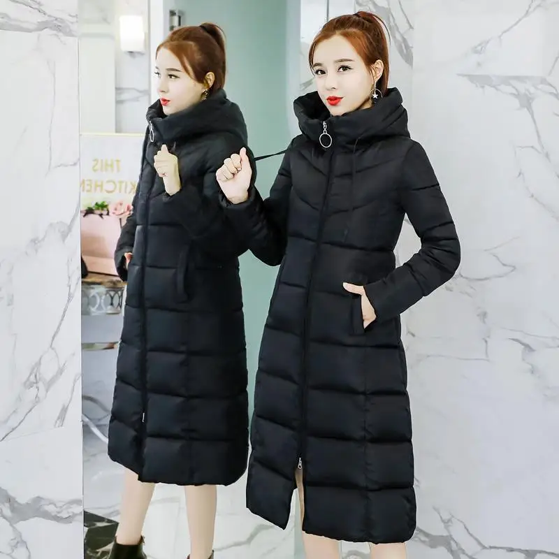 

Large Size Women Over the knee long down padded Female cotton coat thick jacketM-4XL parkas ladies Slim fit winter coat fashion