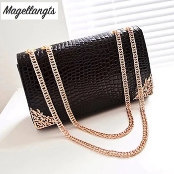 

Clutch bags 2019 fashion lady crocodile grain chain pack single shoulder inclined across flap female bag Messenger bags