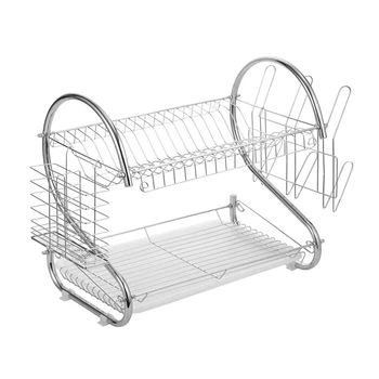 

Kitchen Dish Drying Rack Drainer Cutlery Holder Shelf Space Saving 2-Tier Stand