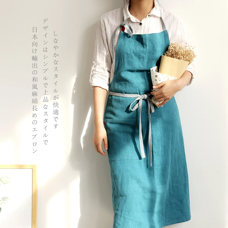 Brief High-end washable Super large cotton linen cooking apron for the kitchen unisex flower shops work clean aprons for woman