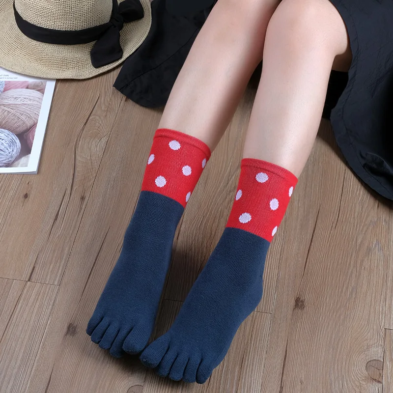 

Носки женские хлопковые в горошек с пятью пальцами, 4 пары