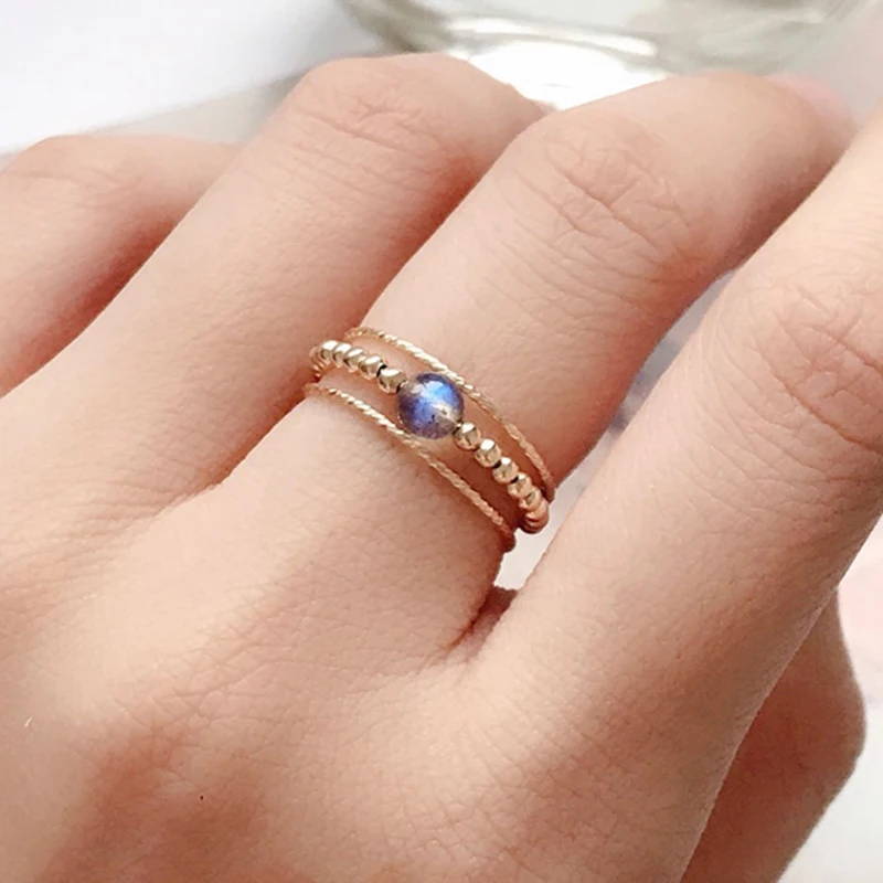 Natural Moonstone Rings 14K Gold Filled Knuckle Rings Gold Jewelry Mujer Bague Femme Handmade Minimalism Jewelry Boho Women Ring