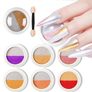 

1Box Dual Colors Solid Laser Holographic Nail Glitter Metallic Color Mirror Effect Chrome Powder DIY Decoration Nail Art Tool