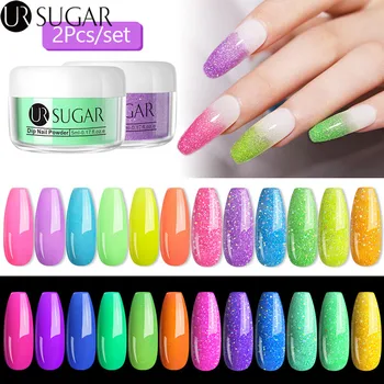 

UR SUGAR 2/4Pcs Fluorescence Neon Dipping Nail Powder Set Gradient Dip Glitter Pigment Dust Nail Art Decoration Natural Dry DIY