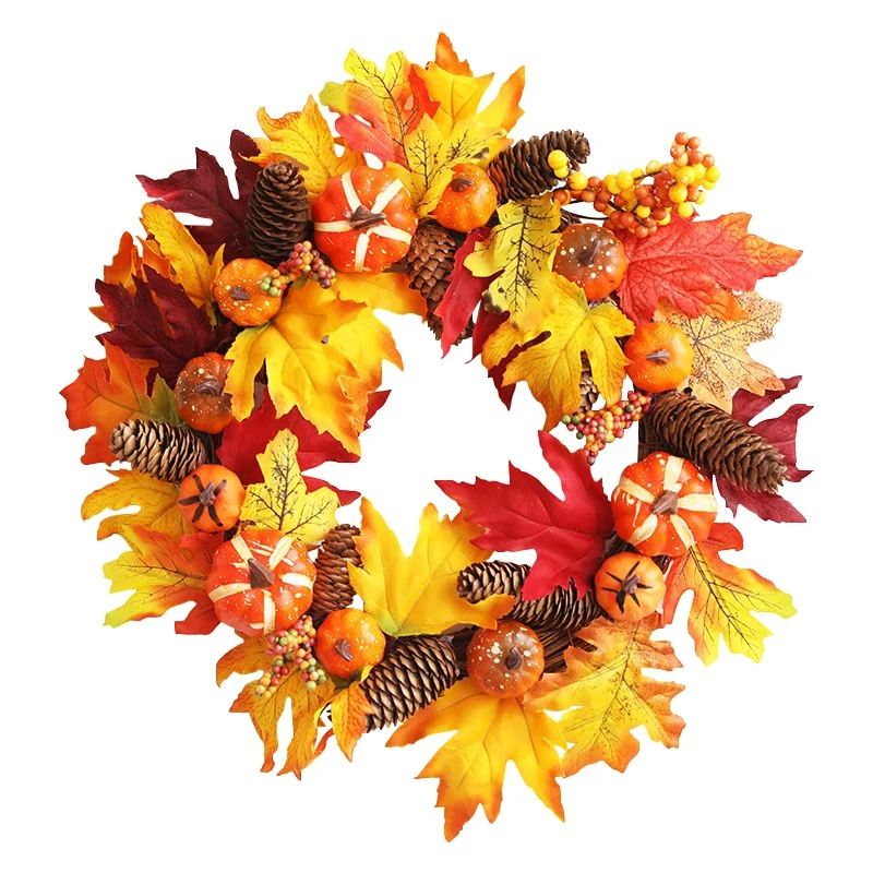 45cm 45 см осенний праздник Хэллоуин искусственная Тыква кленовые листья венка День благодарения Передняя гирлянда для двери Настенный декор - Цвет: 45cm