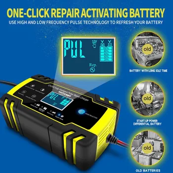 

Smart Car Battery Charger Touching LCD Portable Safety Motorcycle Truck Battery Repair PR Sale