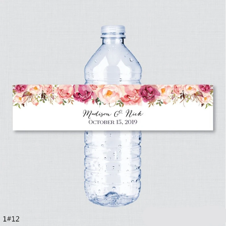 Etiquettes De Bouteille D Eau Personnalisees Avec Nom 300 Pieces Pour Decoration De Fete D Anniversaire De Fille Rustique Fleur Rose Aliexpress