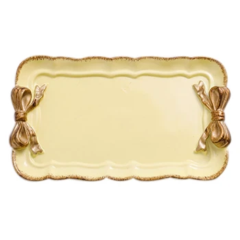 

European Style Bow Cake Storage Trays Makeup Organizer Dessert Plate Square Decor Tray Kitchen Storage Trays 12x20Cm Yellow