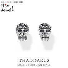 Чёрные серьги-гвоздики с черепом, Томас, винтажная мода, хорошие ювелирные изделия для женщин и мужчин, осень Ts подарок из стерлингового серебра 925 пробы