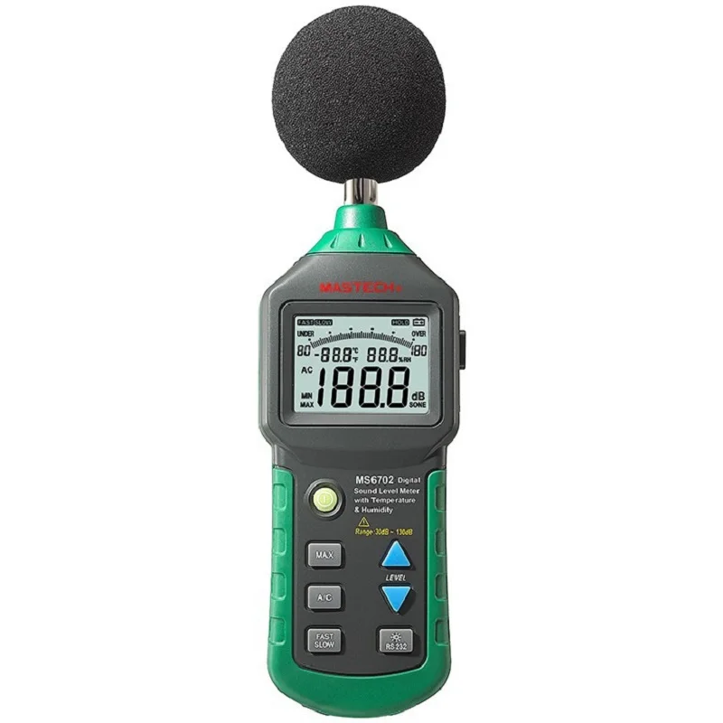 MASTECH MS6702 цифровой измеритель уровня звука измеритель шума дБ децибелметр тестер измеритель температуры и влажности термометр