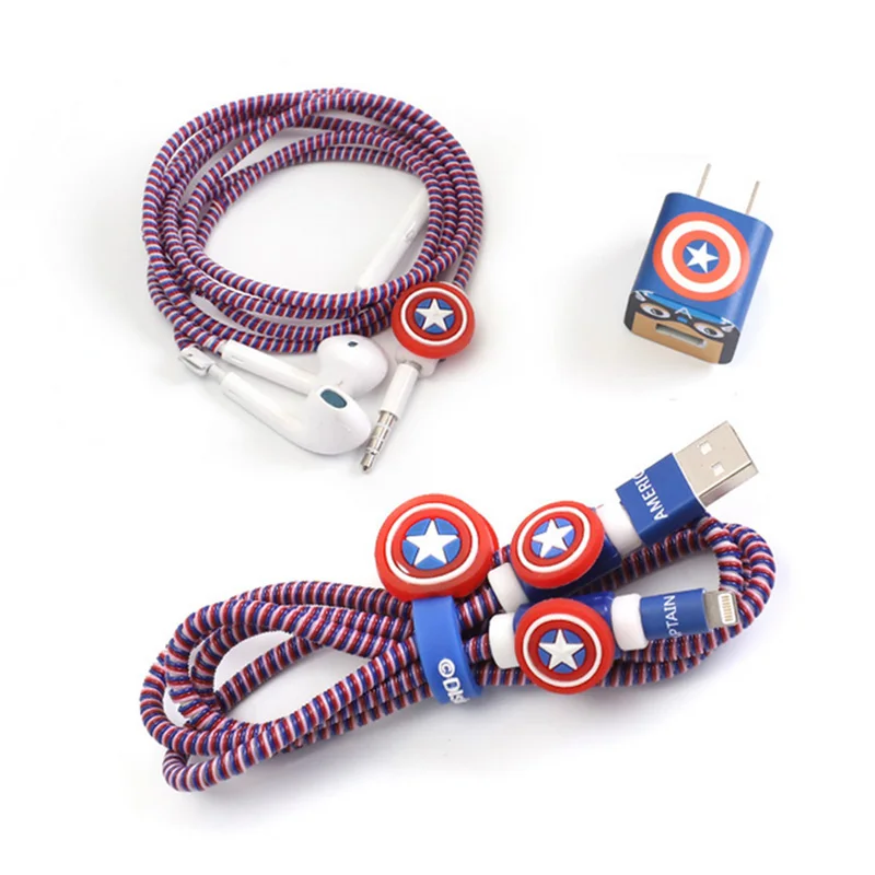

1 Set Cartoon USB Cable Protector Cable Winder Charger stickers Cable Wire Organizer TPU Spiral Cord protector For iphone 5 6 7