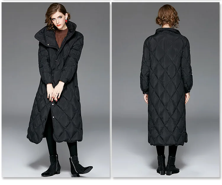 WOMEN'S down Jacket New Style Mid-length Europe And America Fashion Large Size Thick Fold-down Collar ya rong fu Coat