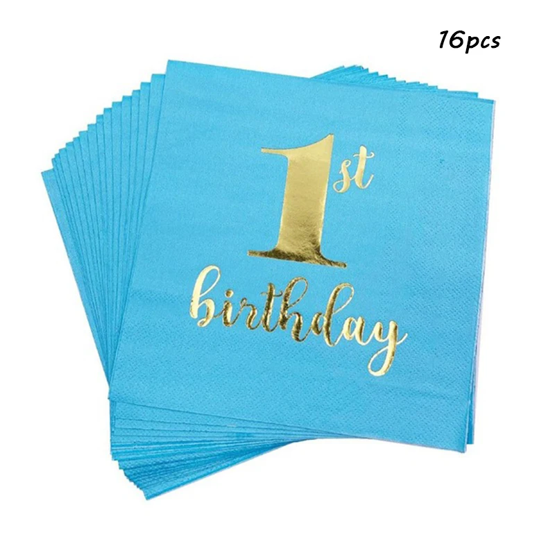 Napkin 16pcs Joriwoo Свадебные одноразовые вечерние столовые приборы бумажные соломинки тарелки чашки с днем рождения украшения для взрослых ребенок душ мальчик девочка - Цвет: Napkin 16pcs
