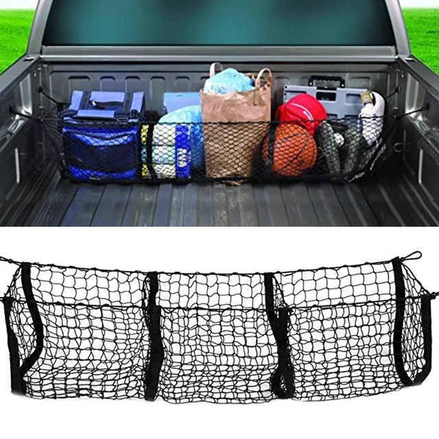 3 Pocket Cargo Net Trunk Bed Organizer, Heavy Duty Cargo Net, Black Mesh  Storage Net Compatible For Suv, Car, Pickup Truck Bed, Etc.with 4 Metal  Hooks